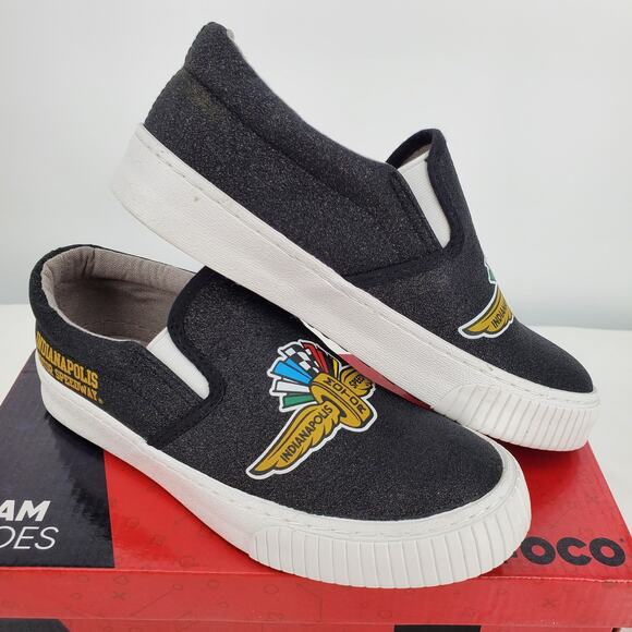 Foco Size 6 Indy Motor Speedway Wing Wheel Flag Glitter Canvas Slip On Shoes New - Picture 8 of 11
